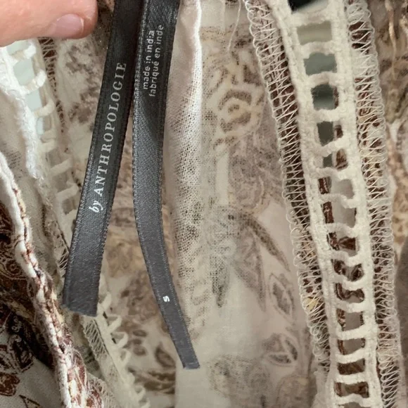 Anthropologie Brown and Cream Botanical Print Tunic - Picture 7 of 8